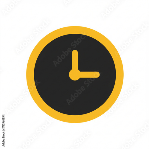 Illustration of a simple clock icon with yellow border and black face