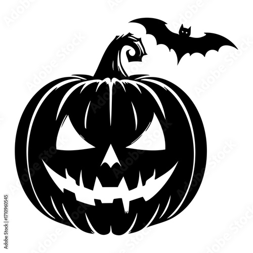 Ornamental Halloween pumpkin design for party decor, greeting cards, stencils, and seasonal crafts. Unique silhouette for digital and printable projects.
