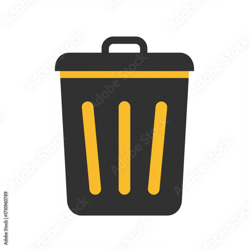 Illustration of black trash can with yellow stripes