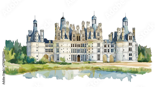 Chateau de Chambord . Chateau de Chambord  watercolor vector illustration