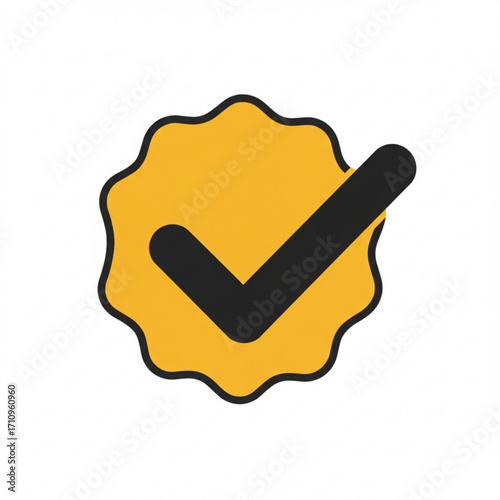 Illustration of yellow starburst badge with black check mark
