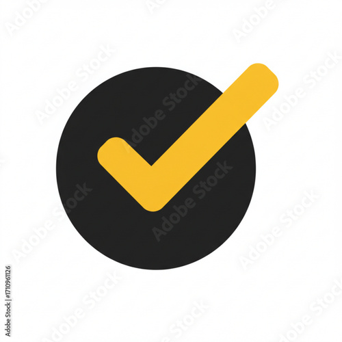 Illustration of yellow check mark inside a black circle on a