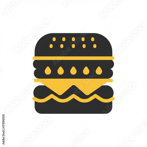 Illustration of stylized dark burger icon with yellow accents