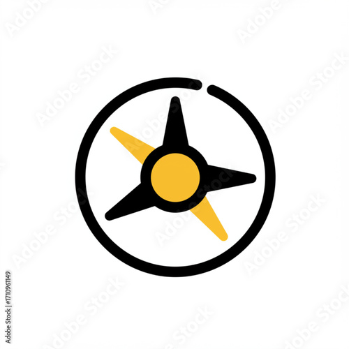 Illustration of stylized compass icon with yellow and black elements