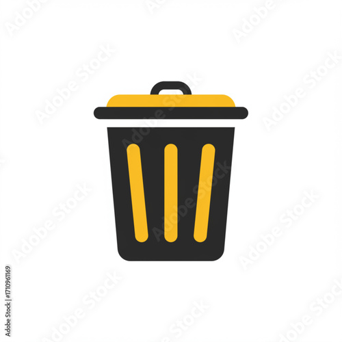 Illustration of black and yellow trash can icon