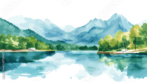 Theth National Park. Theth National Park watercolor vector illustration