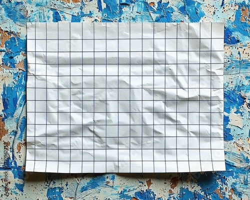 Crumpled graph paper on a textured surface