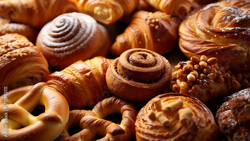 Delicious assortment of freshly baked pastries and bread