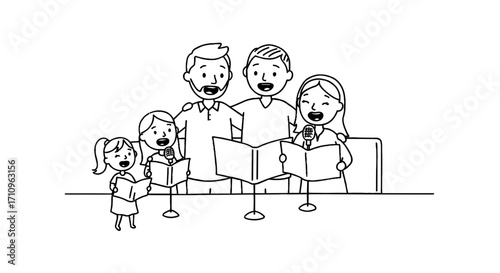 Family singing together while celebrating Hanukkah at home  