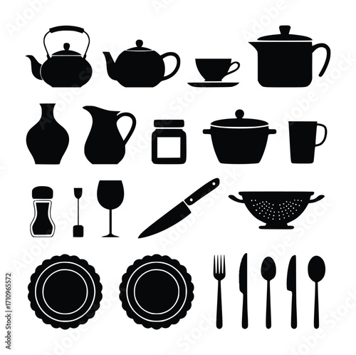 Collection of Kitchenware and Utensils Silhouettes