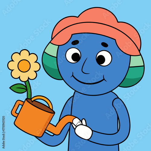 Person holding watering can, watering own brain like a plant