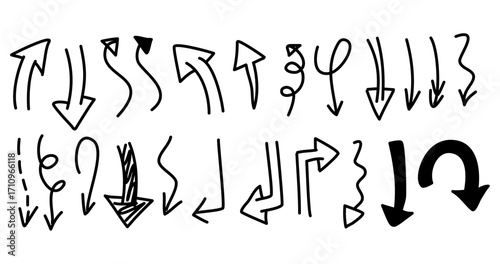 Directional Doodles: A collection of whimsical arrow doodles in a variety of shapes and directions, each line handcrafted with precision, set against a seamless background.