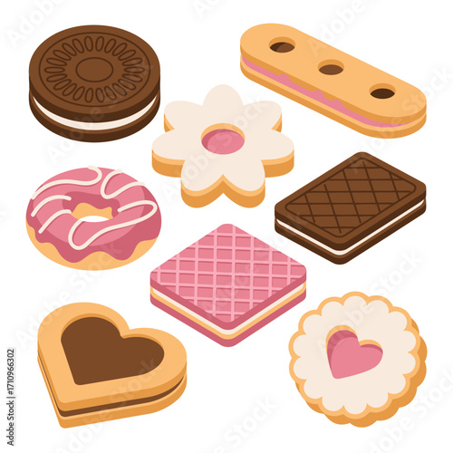 Illustrated collection of delicious cookies and baked goods
