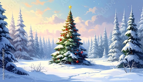 Winter wonderland christmas tree scene