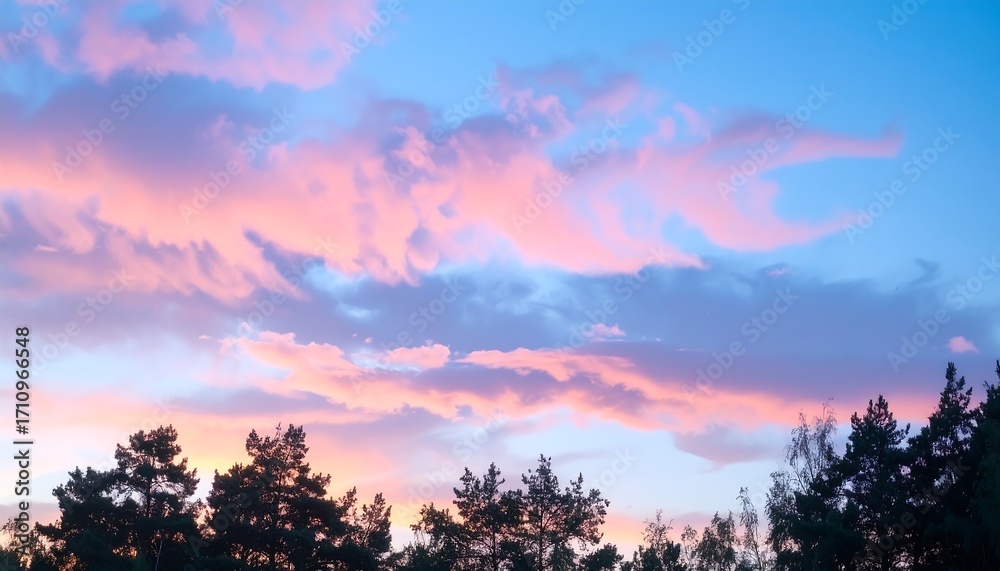 Fototapeta premium Colorful sunset sky over trees