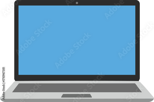 Laptop computer with blue screen vector illustration in flat style for technology and work concepts