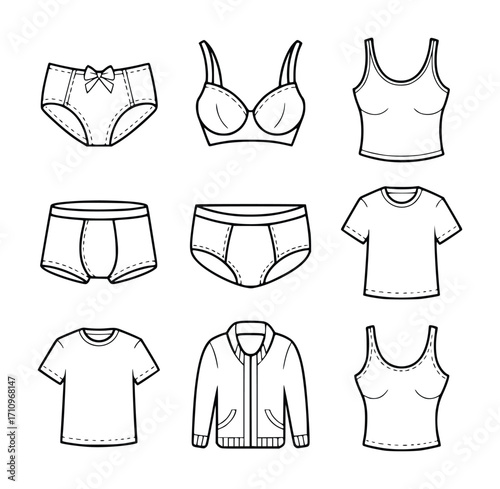 Collection of Underwear and Clothing Line Art Icons