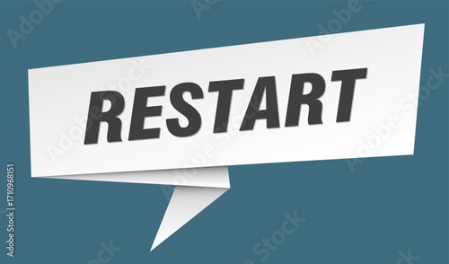 restart banner. restart speech bubble, label, sticker, sign template