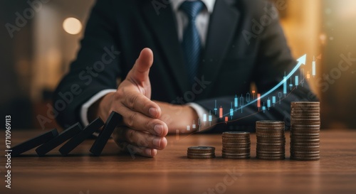 Business growth and financial stability protected from domino effect of failure, symbolizing risk management and investment success