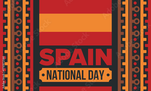 Spain National Day. Spanish flag. National happy holiday, celebrated annual in October 12. Hispanic heritage. Poster, card, banner and background. Vector illustration
