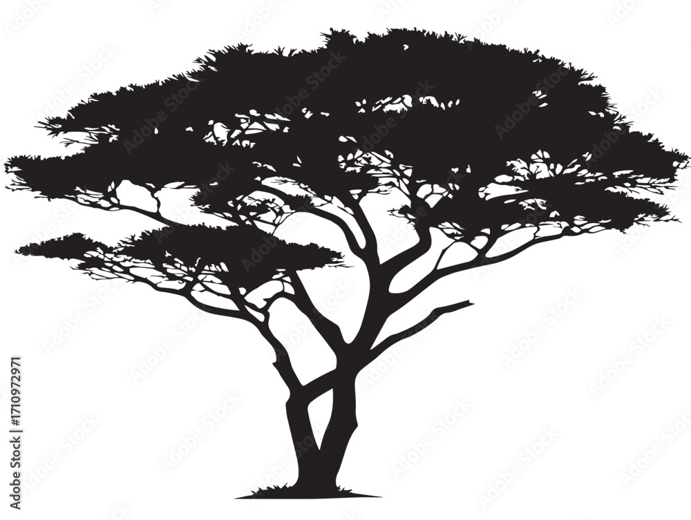 Fototapeta premium Majestic acacia tree isolated flat top silhouette illustration
