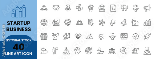 Startup business line art icon set for innovation growth and success ideas