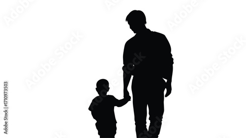 Loving Silhouette of Father Holding Child's Hand in Illustration