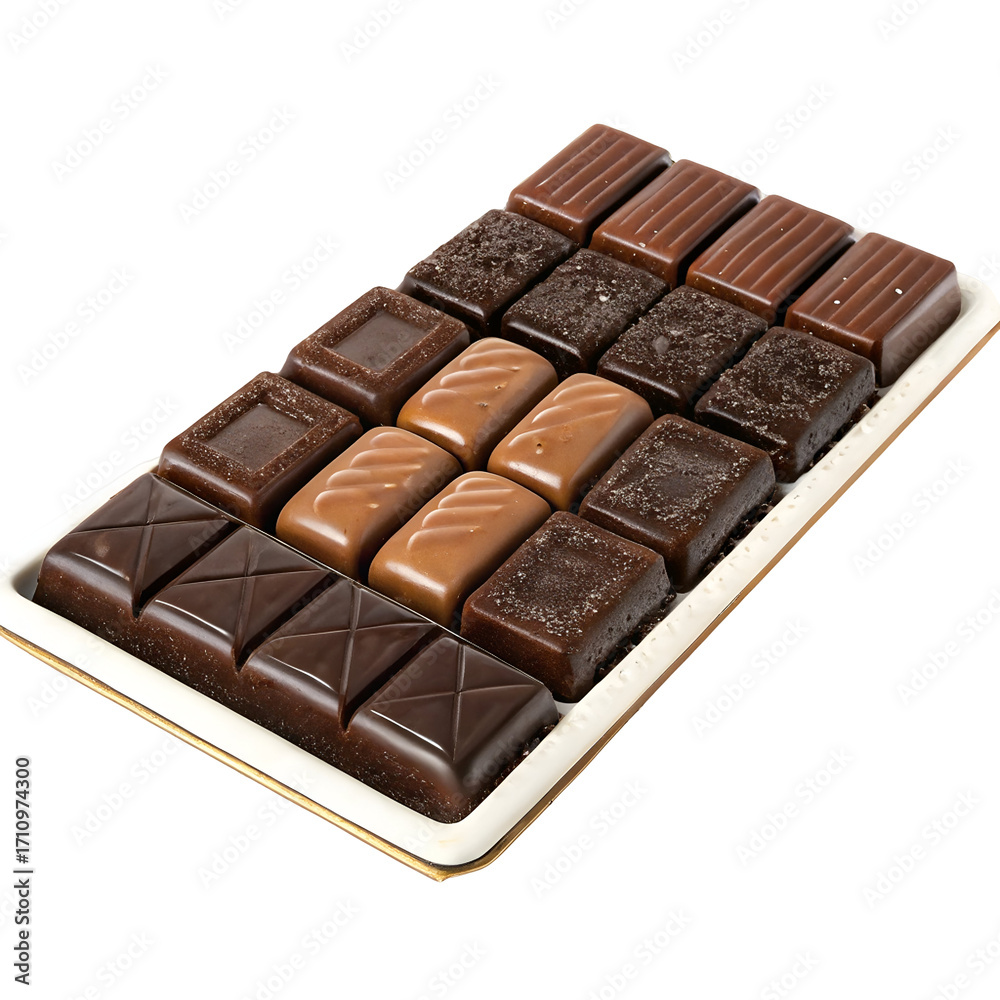Obraz premium Rectangular Tray Filled with Assorted Dark and Milk Chocolate Candies candy assortment