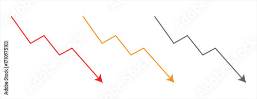 Zigzag Downward Arrow Icons, Downward Trend Arrows

