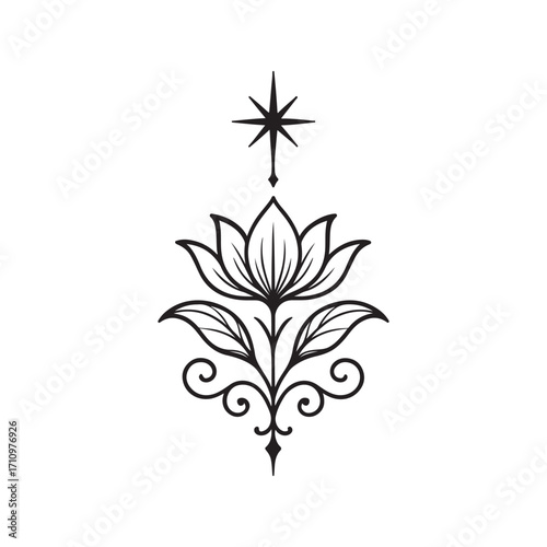 Minimalist Lotus Flower Symbol with Star vector illustration