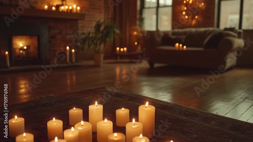 Candles on fireplace