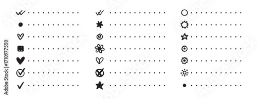 Notebook point checklist set. various bullet point planner vector hand drawn doodle task for work and study planner.