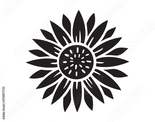 Sunflower silhouette. Sun flower graphic logo, hand drawn doodle icon decor. Petals frame Sunflower