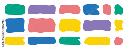 Hand drawn doodle organic colorful rectangle frame set. Abstract liquid shapes. freehand flat blobs. Irregular empty text box.