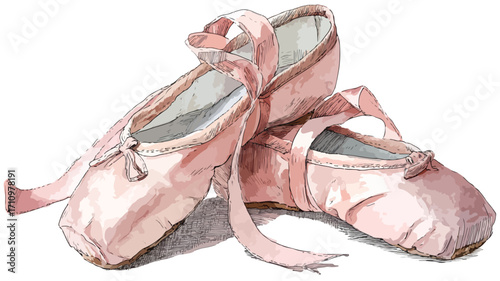 Elegant Ballet Shoes with Ribbons Watercolor Illustration