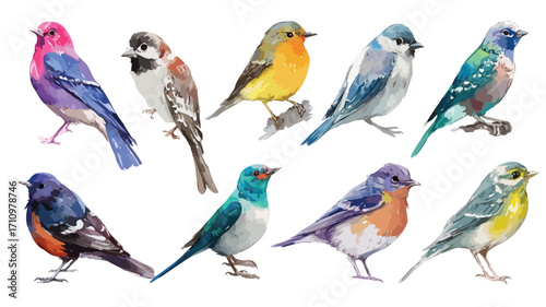 Exquisite Birds Watercolor Painting Vector Illustration for Creative Projects