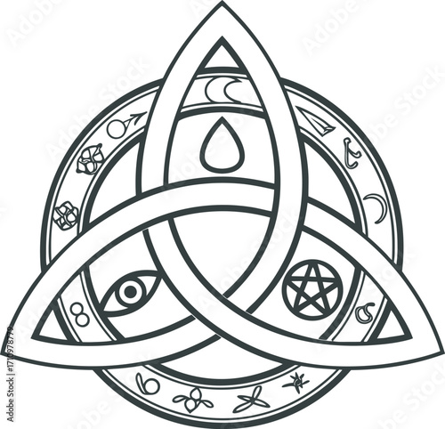 Celtic knot symbol vector illustration with abstract gold ornament design