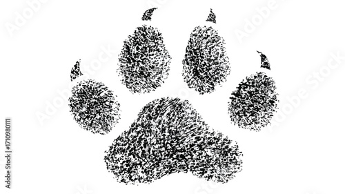 Elegant Black Paw Print on White Background: Professional Animal Illustration