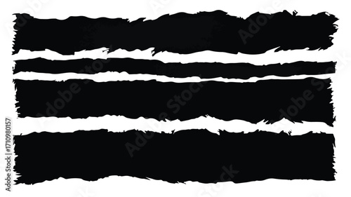 Black Ripped Paper Strip Set Cutout Rectangular
