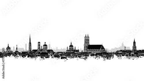 Skyline of Munich Black Vector Silhouette for Professional Designs