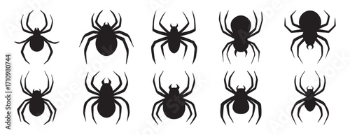 silhouette spider Halloween decorative elements set. spider isolated Halloween black spider silhouettes design for decor.