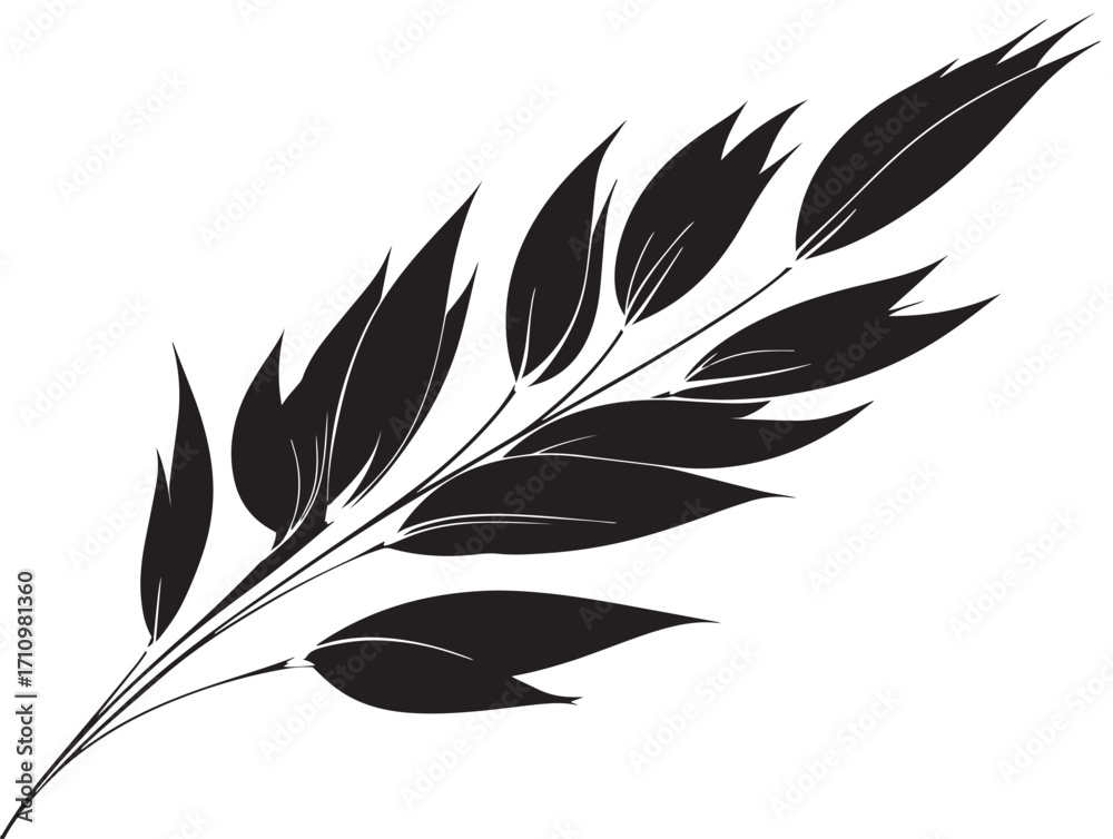 Obraz premium Detailed barley leaf silhouette vector with botanical elegant flow