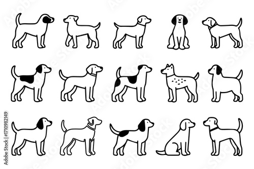 Simple Line Art Illustrations of Various Dog Breeds