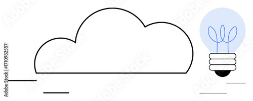 Cloud shape connected to a glowing bulb with plant-inspired filaments, symbolizing sustainability, innovation, and growth. Ideal for technology, cloud computing, ideas, energy, creativity