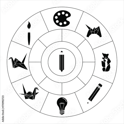 Infographic concept of home life, illustrating core elements like family, pets, shopping, food, and comfort, all interconnected around the central dwelling symbol