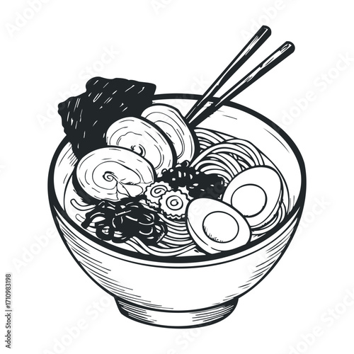 Delicious ramen noodles japanese cuisine illustration minimalist style culinary art. Vector illustration