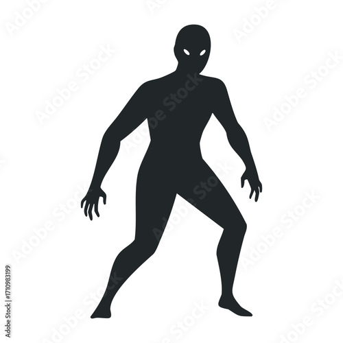 Dynamic action of a mysterious silhouette in an urban setting dark theme graphic illustration captivating perspective. Vector illustration