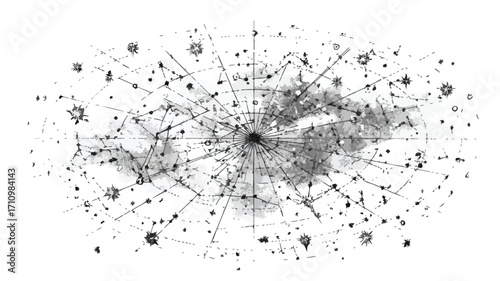 Detailed Constellation Map Sketch with Star Patterns Illustration