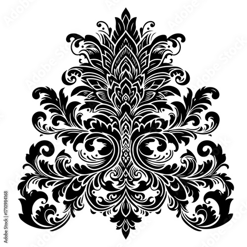 Abstract black and white floral vector curly ornament seamless pattern leaf hustle