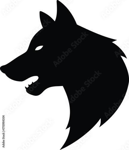 Silhouette of an Aggressive Wolf Head Fiercely Growling with Sharp Teeth Displayed